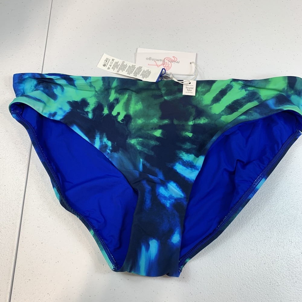 Mimi Flamingo Women's Swim Bikini Bottoms Blue Logan Tie Dye Hipster 14